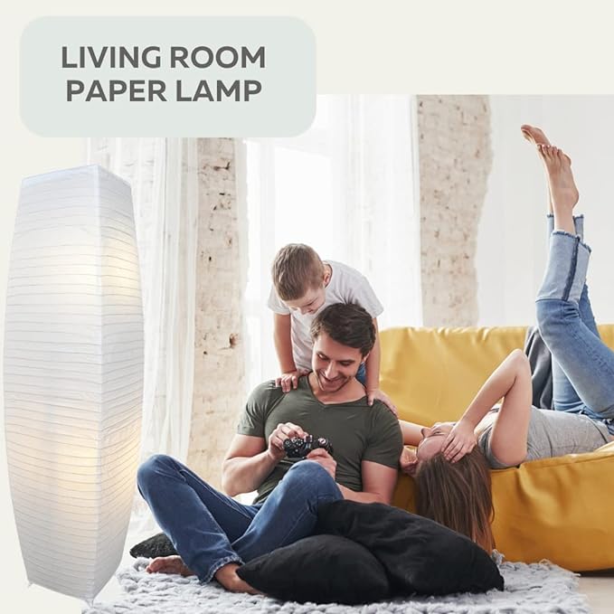 LIGHTACCENTS Japanese Style Rice Paper Floor Lamp - 50 Inches Tall Living Room Paper Lamp with White Paper Shade and Chrome Base, On/Off Foot Switch - Ideal as Paper Floor Lamps for Living Room - LeafyLoom