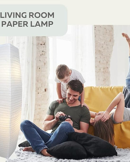 LIGHTACCENTS Alumni Paper Floor Lamps 2-Pack - Japanese Inspired Standing Lights with Chrome Base and Elegant White Paper Shade, Paper Lantern Lamp with Rice Paper Lamp Shade (Set of 2) - LeafyLoom