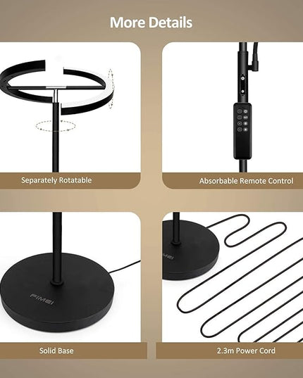 FIMEI Split Floor Lamp with Reading Light, Modern Bright LED Rotatable Standing Lamp with Stepless Dimming and 3000K-6000K Color for Living Room Bedroom Office, Touch and Remote Control, Black - LeafyLoom