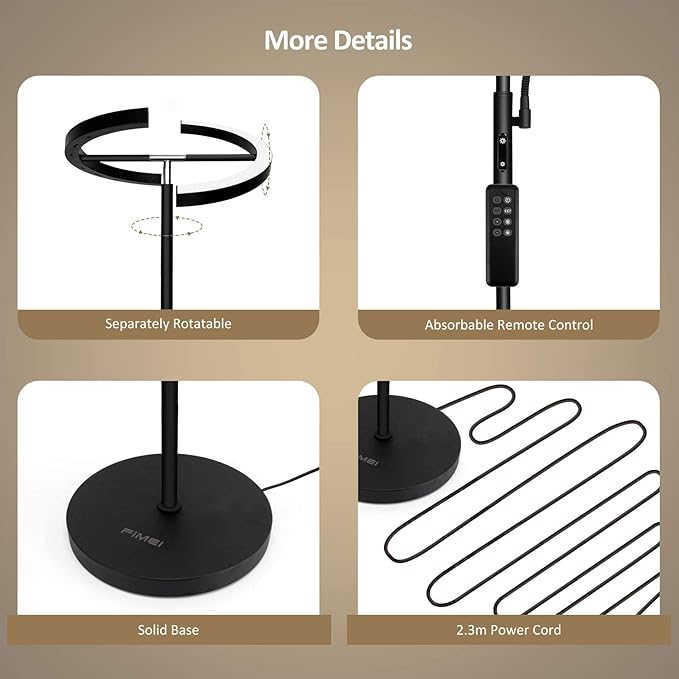 FIMEI Split Floor Lamp with Reading Light, Modern Bright LED Rotatable Standing Lamp with Stepless Dimming and 3000K-6000K Color for Living Room Bedroom Office, Touch and Remote Control, Black - LeafyLoom