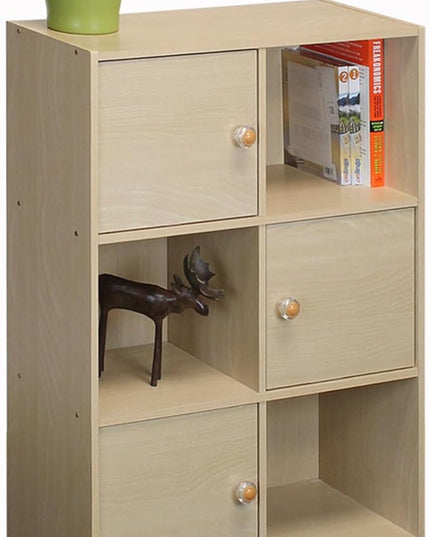 Furinno Pasir 3 Tier Shelf with 3 Door/Round Handle, Steam Beech - LeafyLoom
