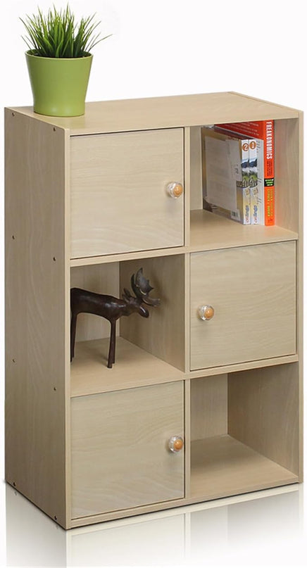 Furinno Pasir 3 Tier Shelf with 3 Door/Round Handle, Steam Beech - LeafyLoom