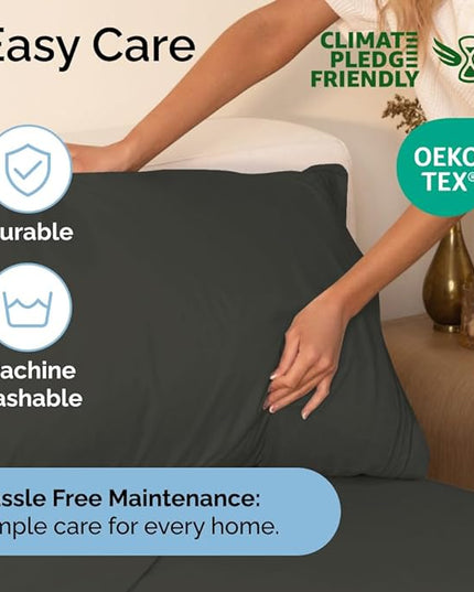 Twin Size 3 Piece Sheet Set - Comfy Breathable & Cooling Sheets - Hotel Luxury Bed Sheets for Women & Men - Deep Pockets, Easy-Fit, Extra Soft & Wrinkle Free Sheets - Charcoal Oeko-Tex Bed Sheet Set - LeafyLoom