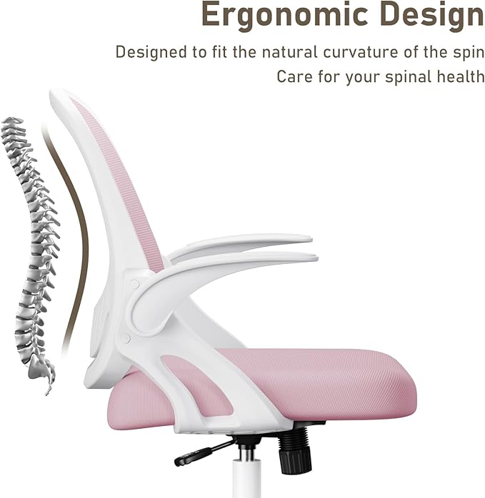 Home Office Chair Work Desk Chair Comfort Ergonomic Swivel Computer Chair, Breathable Mesh Desk Chair, Lumbar Support Task Chair with Wheels and Flip-up Arms and Adjustable Height - LeafyLoom