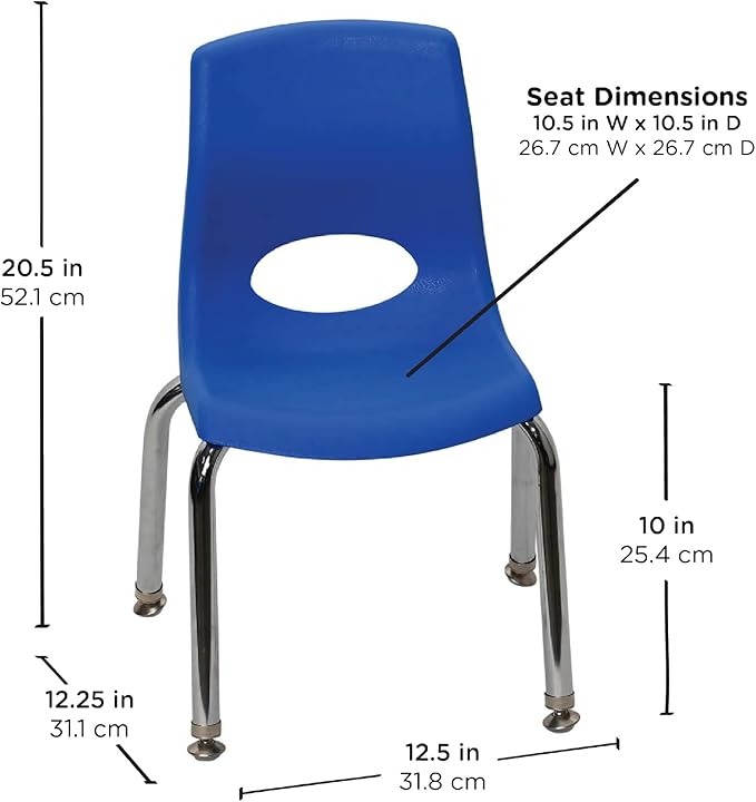 Angeles H, Blue with Chrome Legs, 4 Pack MyPosture Children's Chair, 10-inch - LeafyLoom