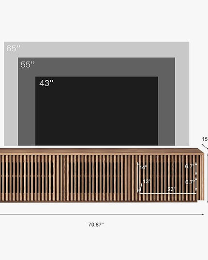 POVISON Mid Century Modern TV Stand, Solid Wood Media Console for 65 inch TV, Full Assembled Farmhouse Entertainment Center with Storage for Living Room, Low Cabinet with Removable Shelves - LeafyLoom