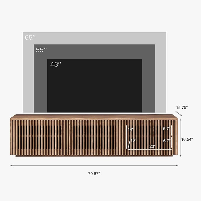 POVISON Mid Century Modern TV Stand, Solid Wood Media Console for 65 inch TV, Full Assembled Farmhouse Entertainment Center with Storage for Living Room, Low Cabinet with Removable Shelves - LeafyLoom