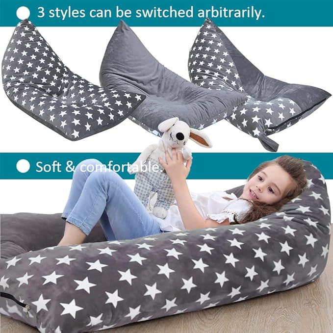 Stuffed Animal Storage Bean Bag Chair Cover, Plush Toys Organizer, Animals Doll Holder, Extra Large Lounger Designed with Handle and Zipper Super Soft for Kids and Teans -Stars Style - LeafyLoom