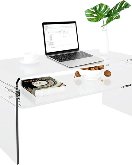 Acrylic Coffee Table, 31.5" Clear Coffee Table with Storage Shelf, Rectangle Centre Table, Modern Coffee Table for Living Room, Office，31.5" L x 15.8" W x 15" H - LeafyLoom