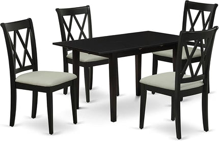 East West Furniture NOCL5-BLK-C 5 Piece Dining Table Set for 4 Includes a Rectangle Kitchen Table with Butterfly Leaf and 4 Linen Fabric Kitchen Dining Chairs, 32x54 Inch, Black - LeafyLoom