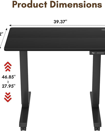 Electric Standing Desk 40 Inch, Ergonomic Height Adjustable Table with T-Shaped Metal Bracket Modern Computer Workstations for Home Office, Black, 40 x 24 Inch - LeafyLoom