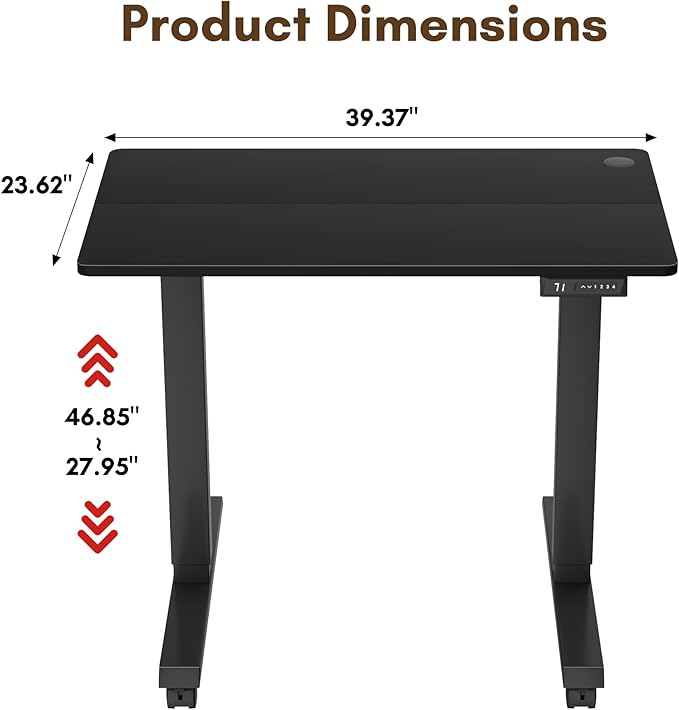 Electric Standing Desk 40 Inch, Ergonomic Height Adjustable Table with T-Shaped Metal Bracket Modern Computer Workstations for Home Office, Black, 40 x 24 Inch - LeafyLoom