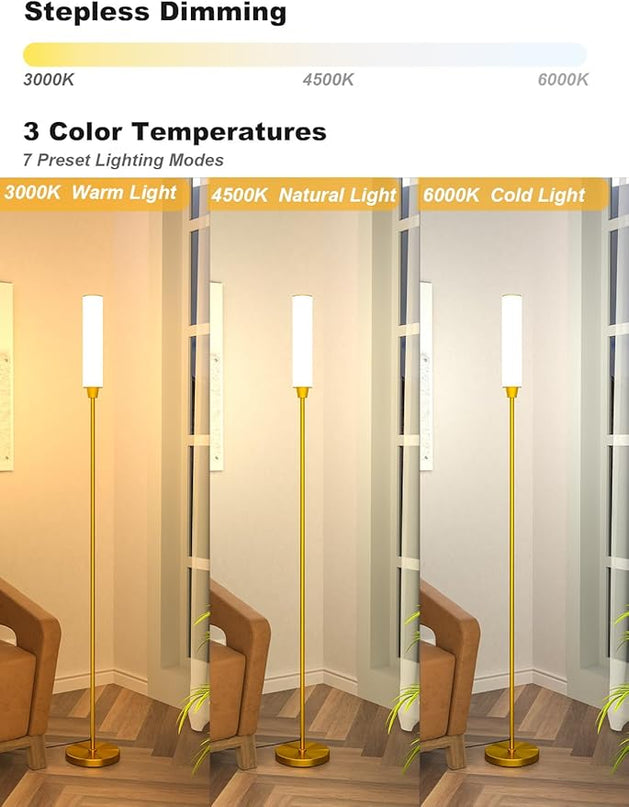 Floor Lamps for Living Room, Upgrade Moder Floor Lamp with Remote Control, Full Range Dimming Minimalist Standing Lamp Perfect for Living Room, Bedrooms and Office(Copper) - LeafyLoom