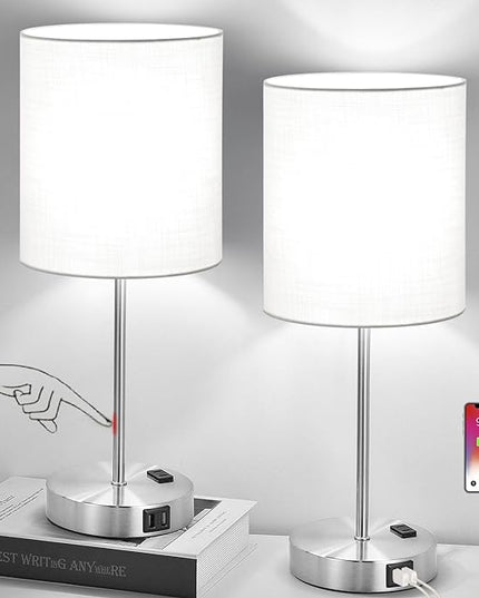 𝟮𝟬𝟮𝟯 𝗡𝗘𝗪 Set of 2 Touch White Table Lamps with 2 USB Ports & AC Outlet, 3-Way Dimmable Bedside Nightstand Lamps for Bedroom Living Room Nursery , 800 Lumens 5000K Daylight Bulbs Included - LeafyLoom
