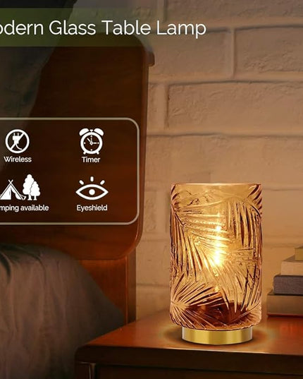 Battery Operated Lamp with Timer, Glass Cordless Lamps Beside Table Light,Small Lamp with for Home Decorative Living Corner Bedroom - LeafyLoom