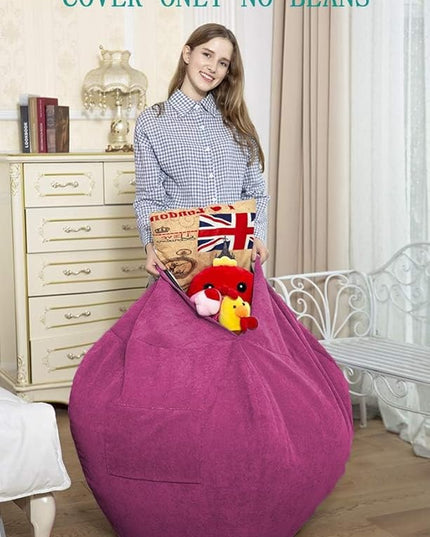 Stuffed Animal Storage Bean Bag Chair Cover (No Beans) for Kids and Adults.Soft Premium Corduroy Stuffable Beanbag for Organizing Children Plush Toys or Memory Foam Extra Large (RoseRed) - LeafyLoom