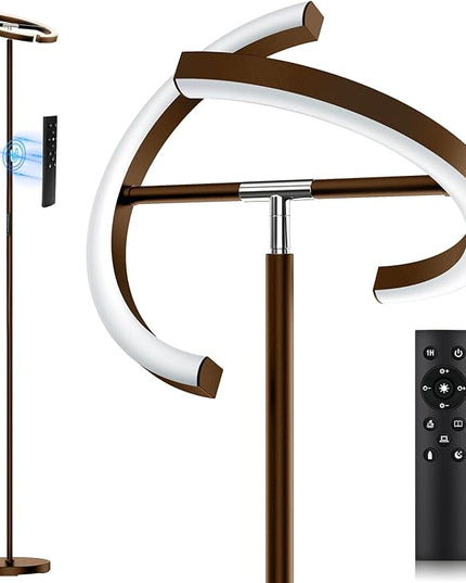 Brown Floor Lamp, Modern Stepless Dimmable Standing Lamp with Remote Control, 20W 3000-6000K LED Rotatable Floor Light Uplighter Stand up Lamp Tall Lamp for Living Room Bedroom Office - LeafyLoom