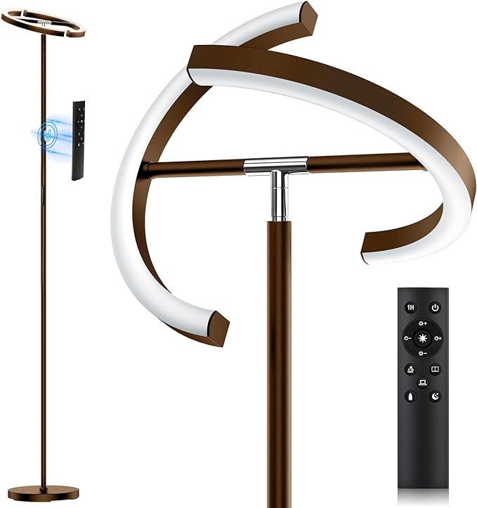 Brown Floor Lamp, Modern Stepless Dimmable Standing Lamp with Remote Control, 20W 3000-6000K LED Rotatable Floor Light Uplighter Stand up Lamp Tall Lamp for Living Room Bedroom Office - LeafyLoom