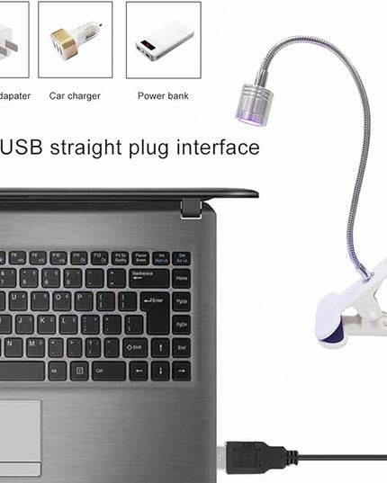 UV LED Light Fixtures with Gooseneck and Clamp Mini Desk Light Clamp Portable Gooseneck for Outdoor Stall Gel Nail Curing, 5V USB Input (Silver,long Head) - LeafyLoom