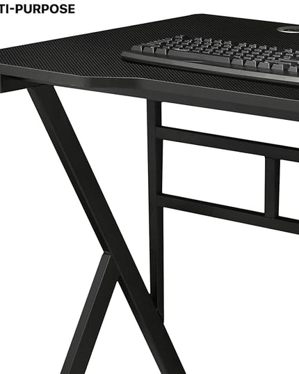 MoNiBloom Computer Desk Modern Design Home Office Gaming X-Shape Black Tabletop Simple Game Table Workstation for Corner Living Room Bedroom - LeafyLoom
