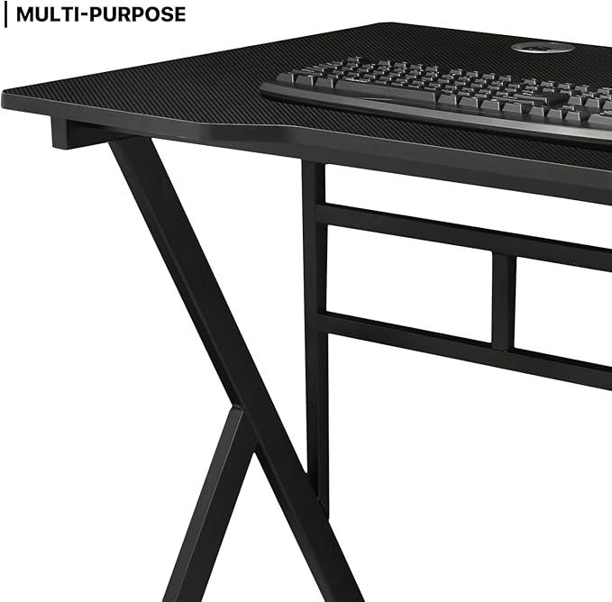 MoNiBloom Computer Desk Modern Design Home Office Gaming X-Shape Black Tabletop Simple Game Table Workstation for Corner Living Room Bedroom - LeafyLoom