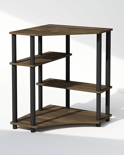 Furinno Turn-N-Tube Multipurpose Corner Shelf, Display Rack, Bookshelf, Columbia Walnut/Black - LeafyLoom