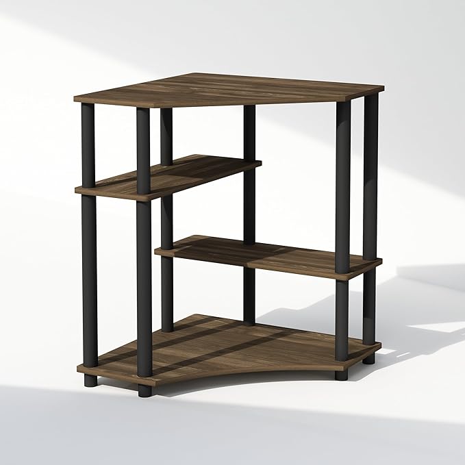 Furinno Turn-N-Tube Multipurpose Corner Shelf, Display Rack, Bookshelf, Columbia Walnut/Black - LeafyLoom