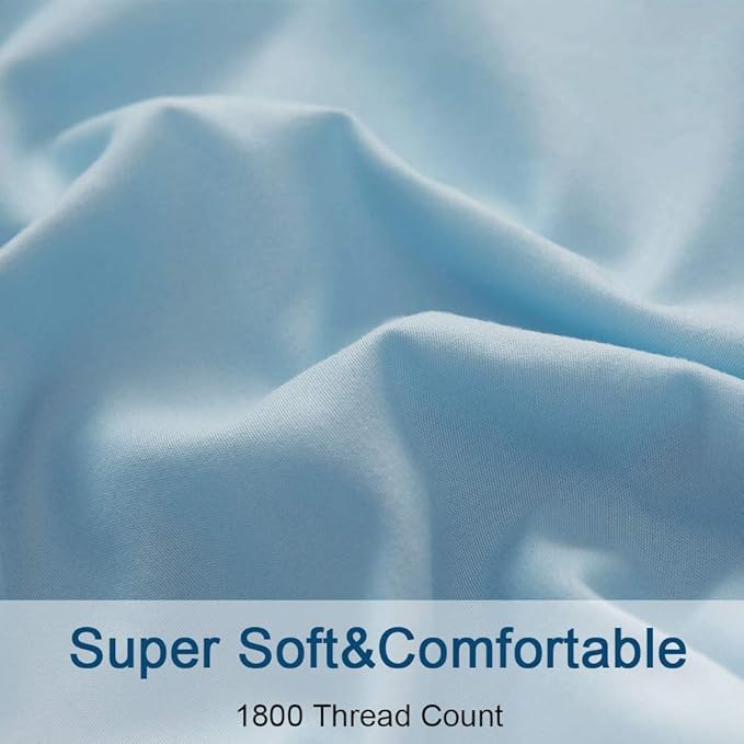 SONORO KATE Bed Sheet Set Super Soft Microfiber 1800 Thread Count Luxury Egyptian Sheets 16-Inch Deep Pocket，Wrinkle -4 Piece (Spa Blue, California King) - LeafyLoom