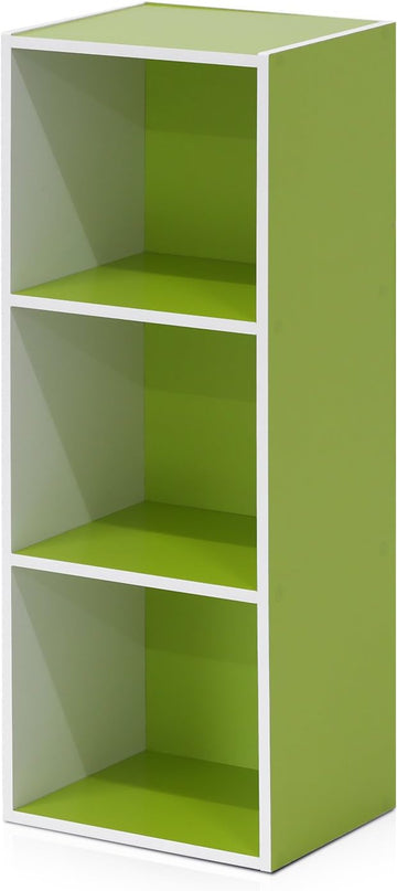 Furinno Pasir 3-Tier Open Shelf Bookcase, White/Green 11003WH/GR - LeafyLoom