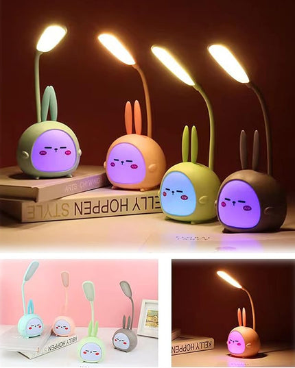 Mini Bunny Night Light, Portable LED Table Light, Cute Rabbit Foldable USB Rechargeable Reading Light Bedroom Children's Bedside Study (Blue Rabbit) - LeafyLoom