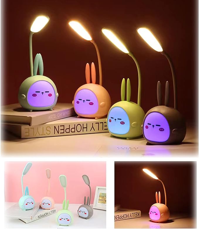 Mini Bunny Night Light, Portable LED Table Light, Cute Rabbit Foldable USB Rechargeable Reading Light Bedroom Children's Bedside Study (Blue Rabbit) - LeafyLoom