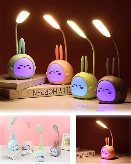 Mini Bunny Night Light, Portable LED Table Light, Cute Rabbit Foldable USB Rechargeable Reading Light Bedroom Children's Bedside Study (Green Rabbit) - LeafyLoom