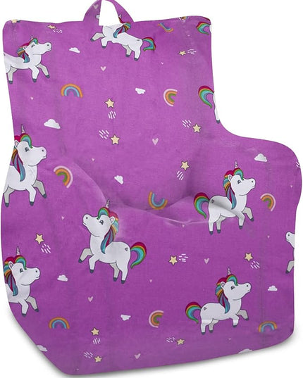 Posh Creations Structured Comfy Bean Bag Chair for Gaming, Reading, and Watching TV, Pasadena Chair, Canvas - Unicorn and Rainbows on Purple - LeafyLoom
