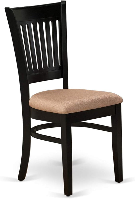 East West Furniture ANVA3-BLK-C 3 Piece Modern Dining Table Set Contains a Round Kitchen Table with Pedestal and 2 Linen Fabric Dining Room Chairs, 36x36 Inch, Black - LeafyLoom