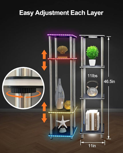 Kekeou RGBCW Floor Lamp with Shelves Tall Lamp Music Sync APP Control Standing Lamp with Wireless Charger & USB Port Color Changing Lamp with Shelves Work with Alexa Black 4 Tier - LeafyLoom