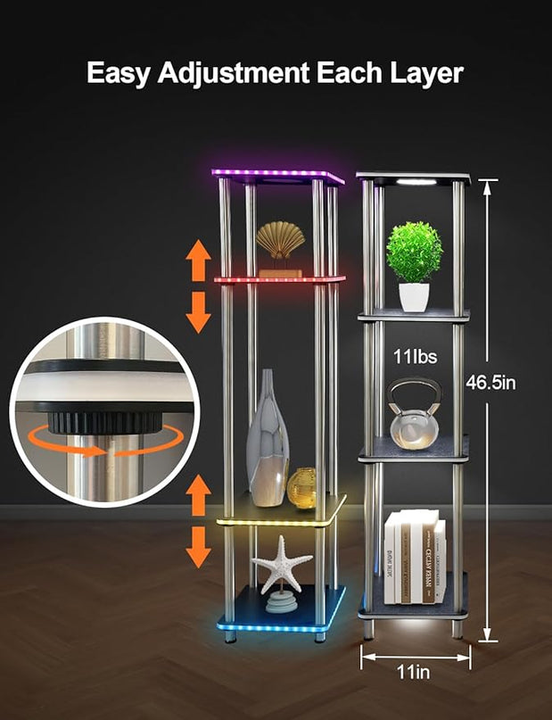 Kekeou RGBCW Floor Lamp with Shelves Tall Lamp Music Sync APP Control Standing Lamp with Wireless Charger & USB Port Color Changing Lamp with Shelves Work with Alexa Black 4 Tier - LeafyLoom