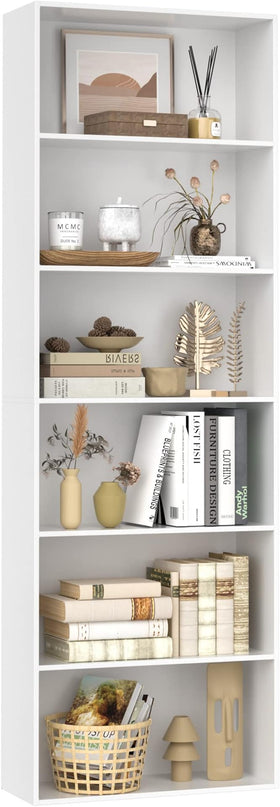FOTOSOK 6-Tier Open Bookcase and Bookshelf, Freestanding Display Storage Shelves Tall Bookcase for Bedroom, Living Room and Office, White - LeafyLoom