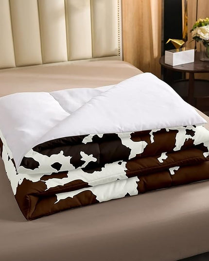 Cow Print Comforter Set Queen Size Cowhide Bedding Set for Boys Girls Man Women Bedroom Decor Brown Bull Cattle Skin Down Comforter Wildlife Fur Hair Farmhouse Animal Skin Duvet Set - LeafyLoom