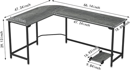 66 Inch L-Shaped Corner Computer Desk, Home Office Desk, Large Space Gaming Desk, Studying Writing Table Workstation, Gray - LeafyLoom