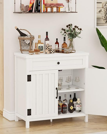 FATORRI Buffet Cabinet with Storage, Modern Sideboard Cabinet with Doors and Adjustable Shelves, Farmhouse Wood Bar Cabinet for Living Room & Kitchen (White Oak) - LeafyLoom