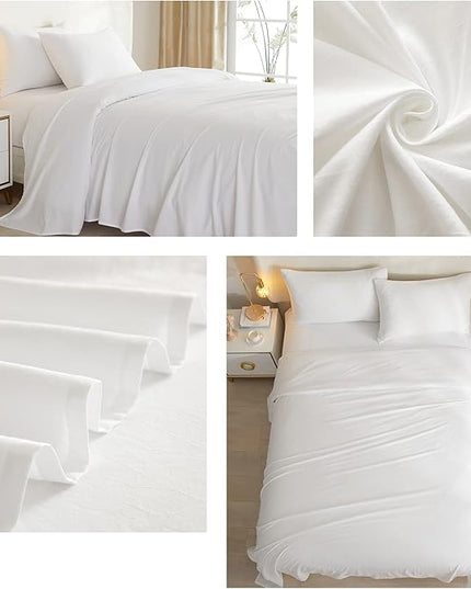 HighBuy Full Size Sheet Sets White - 4 Piece Bed Sheets and Pillowcase Set for Full Bed Mattress - Cooling Sheets Soft Deep Pocket Sheets,Fitted Sheets,Full Bed Sheets,White - LeafyLoom