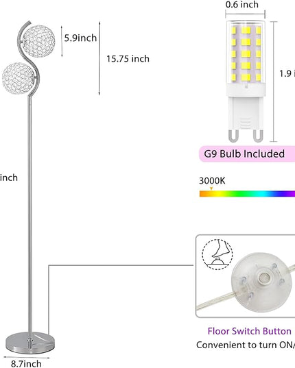 Crystal Floor Lamp, Elegant Standing Lamp, Modern Floor Lamp Chrome Finish Tall Pole Lamp, Modern Standing Lamp with On/Off Foot Switch for Living Room, Girl Bedroom, Dresser, Office, E26 Base - LeafyLoom