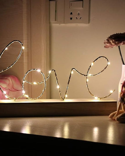 GUOCHENG Love Alphabet Letter Light Battery Operated LED Table Lamps Love Romantic Decorative Mood Lights Starry String Night Light, Wedding Christmas Bedroom Decor(Metal Love) - LeafyLoom