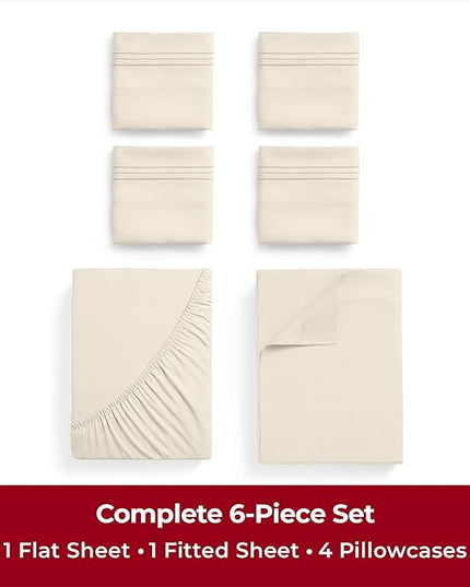 Mellanni Queen Sheets Set - 6 PC Iconic Collection Bedding Sheets & Pillowcases - Luxury, Ultra Soft, Cooling Bed Sheets - Deep Pocket up to 16 inch - 6 PC (Queen, Golden Ivory w/Extra Pillow Cases) - LeafyLoom