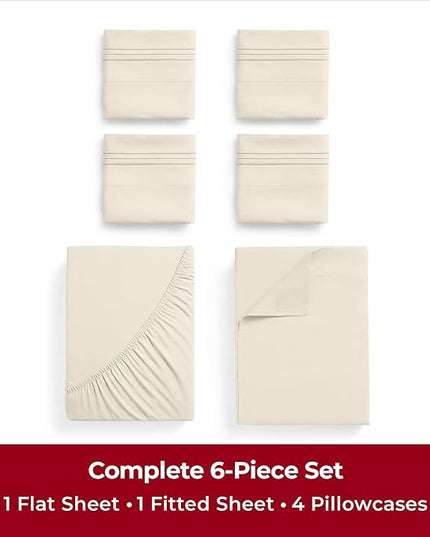 Mellanni King Sheets Set - 6 PC Iconic Collection Bedding Sheets & Pillowcases - Luxury, Ultra Soft, Cooling Bed Sheets - Deep Pocket up to 16 inch - 6 PC (King, Golden Ivory w/Extra Pillow Cases) - LeafyLoom