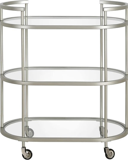 Henn&Hart 30" Wide Oval Bar Cart in Satin Nickel, Bar Carts for the Home - LeafyLoom