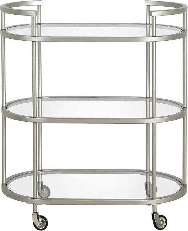 Henn&Hart 30" Wide Oval Bar Cart in Satin Nickel, Bar Carts for the Home - LeafyLoom