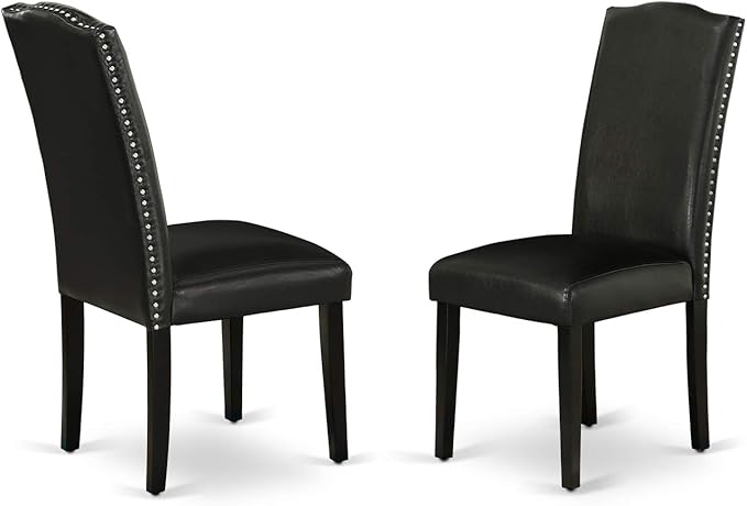 East West Furniture SHEN5-BLK-69 5 Piece Dining Room Table Set Includes a Round Kitchen Table with Pedestal and 4 Black Faux Leather Parson Dining Chairs, 42x42 Inch, Black - LeafyLoom