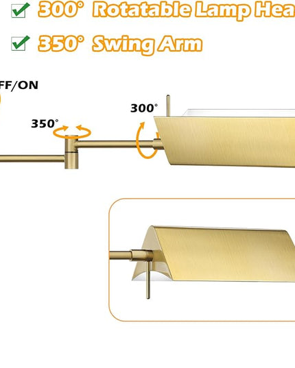 Mlambert Reading Floor Lamp,LED Pharmacy Lamp with Swing Arm,Swivel Head Adjustable Standing Lamp,E26 Base,Corner Lamp for Livingroom,Sewing(Brass) - LeafyLoom