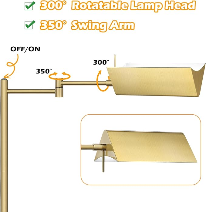 Mlambert Reading Floor Lamp,LED Pharmacy Lamp with Swing Arm,Swivel Head Adjustable Standing Lamp,E26 Base,Corner Lamp for Livingroom,Sewing(Brass) - LeafyLoom